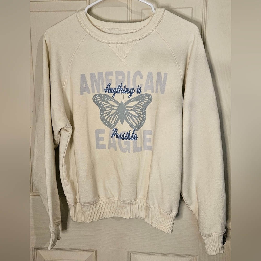 American Eagle Outfitters Cream Crewneck Sweater